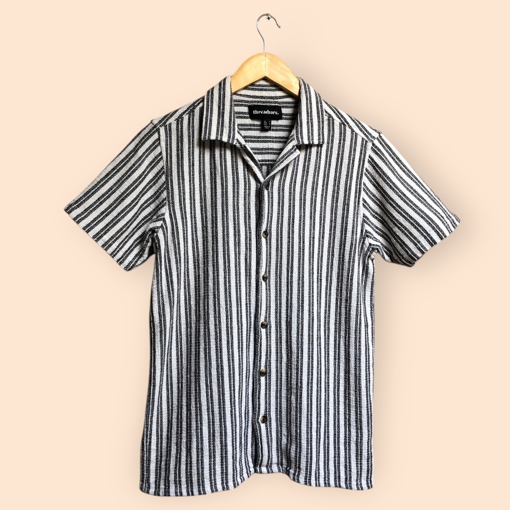 Threadbare Crescendo Striped Revere Collar Short Sleeve Shirt Woven MENS Small